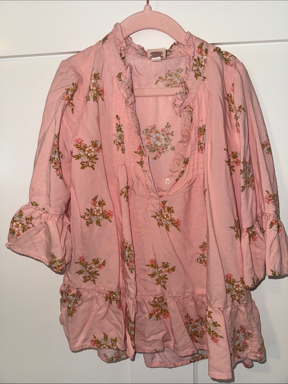 Arizona Jean Company Pink Floral Ruffle Boho Tunic